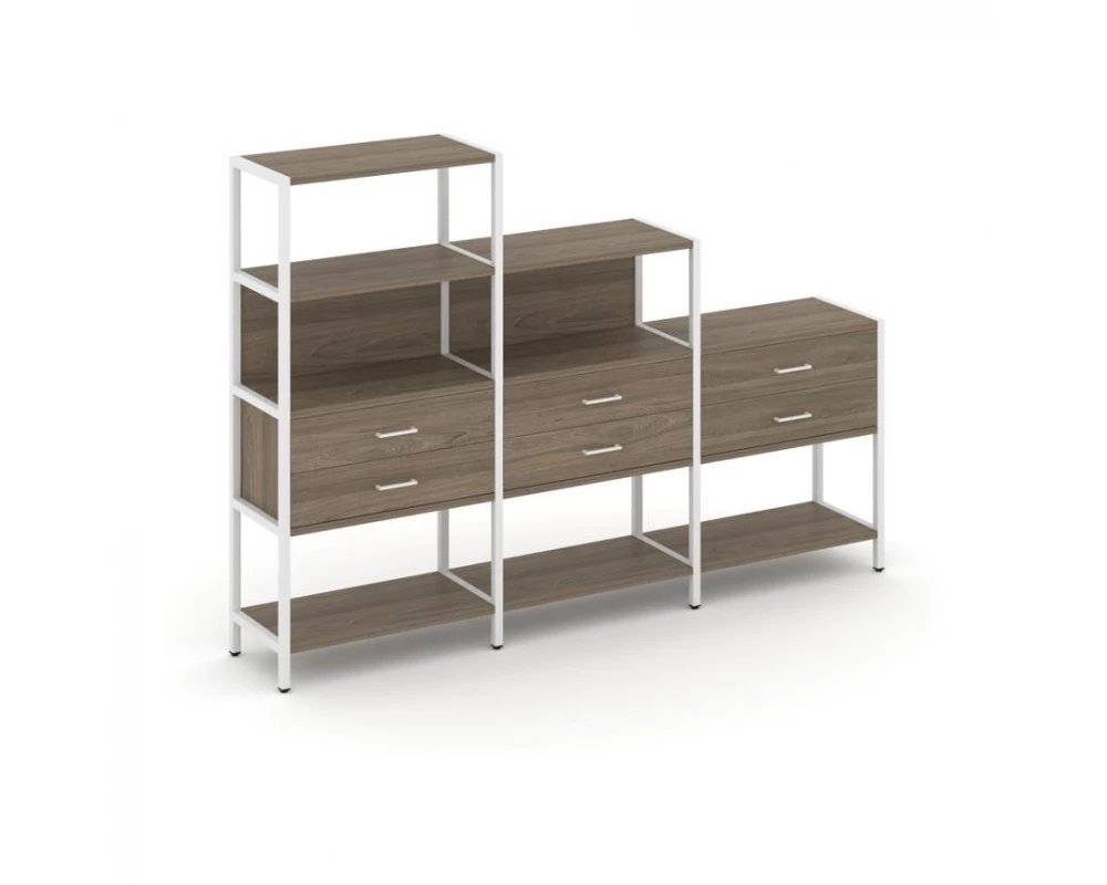 Трехсекционный стеллаж четырех/трех/двухярусный с ящиками 2730х400х1613 Shelf System