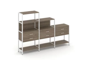 Трехсекционный стеллаж четырех/трех/двухярусный с ящиками 2730х400х1613 Shelf System images