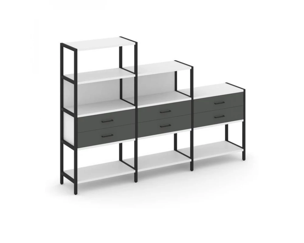 Трехсекционный стеллаж четырех/трех/двухярусный с ящиками 2730х400х1613 Shelf System