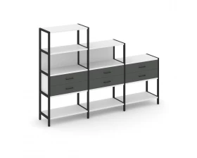 Трехсекционный стеллаж четырех/трех/двухярусный с ящиками 2730х400х1613 Shelf System images