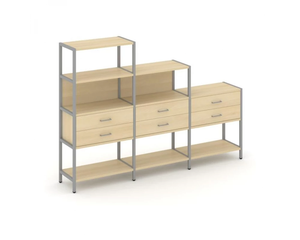 Трехсекционный стеллаж четырех/трех/двухярусный с ящиками 2730х400х1613 Shelf System
