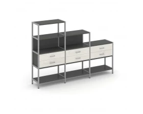 Трехсекционный стеллаж четырех/трех/двухярусный с ящиками 2730х400х1613 Shelf System images