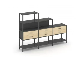 Трехсекционный стеллаж четырех/трех/двухярусный с ящиками 2730х400х1613 Shelf System images