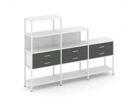 Трехсекционный стеллаж четырех/трех/двухярусный с ящиками 2730х400х1613 Shelf System images