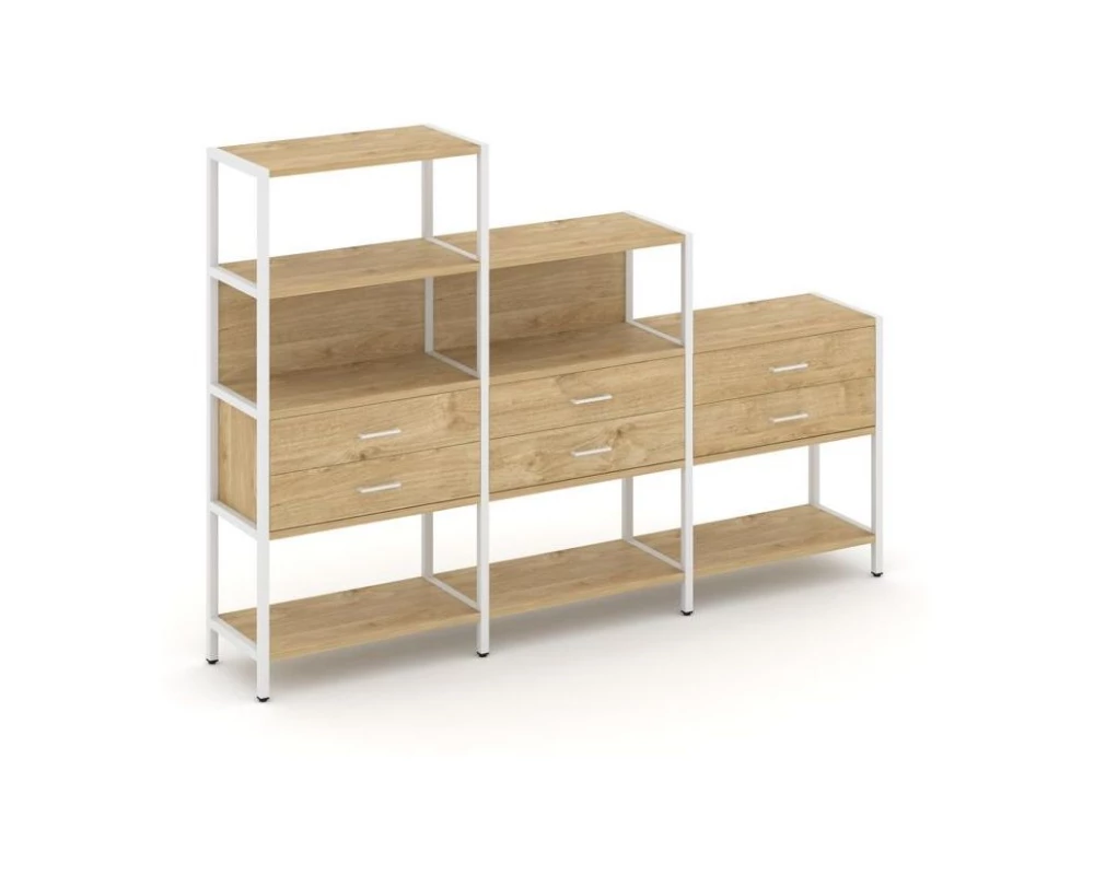 Трехсекционный стеллаж четырех/трех/двухярусный с ящиками 2730х400х1613 Shelf System