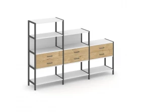 Трехсекционный стеллаж четырех/трех/двухярусный с ящиками 2730х400х1613 Shelf System images