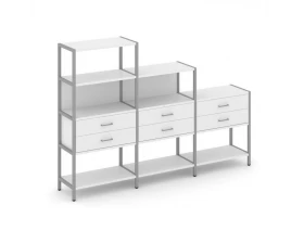 Трехсекционный стеллаж четырех/трех/двухярусный с ящиками 2730х400х1613 Shelf System images