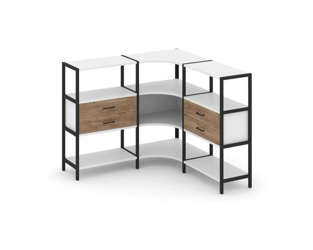 Трехсекционный угловой стеллаж трехярусный с ящиками 1590х1590х1246 Shelf System