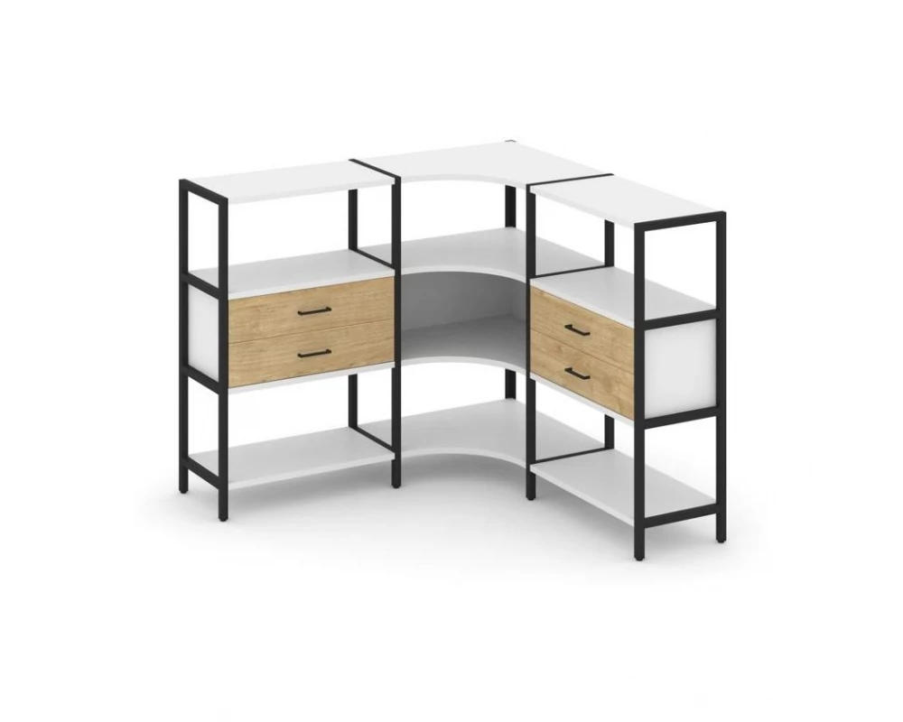 Трехсекционный угловой стеллаж трехярусный с ящиками 1590х1590х1246 Shelf System