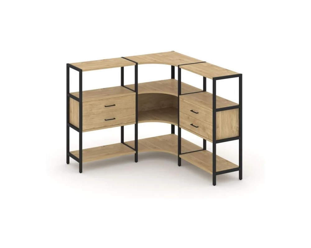 Трехсекционный угловой стеллаж трехярусный с ящиками 1590х1590х1246 Shelf System