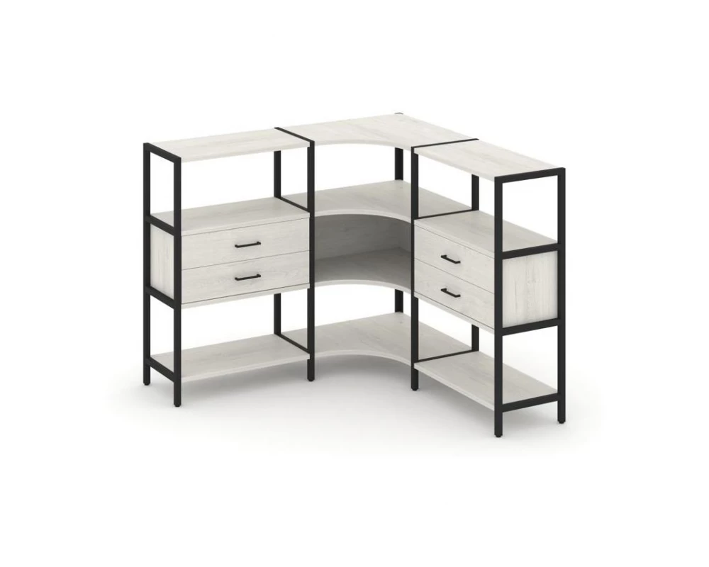 Трехсекционный угловой стеллаж трехярусный с ящиками 1590х1590х1246 Shelf System