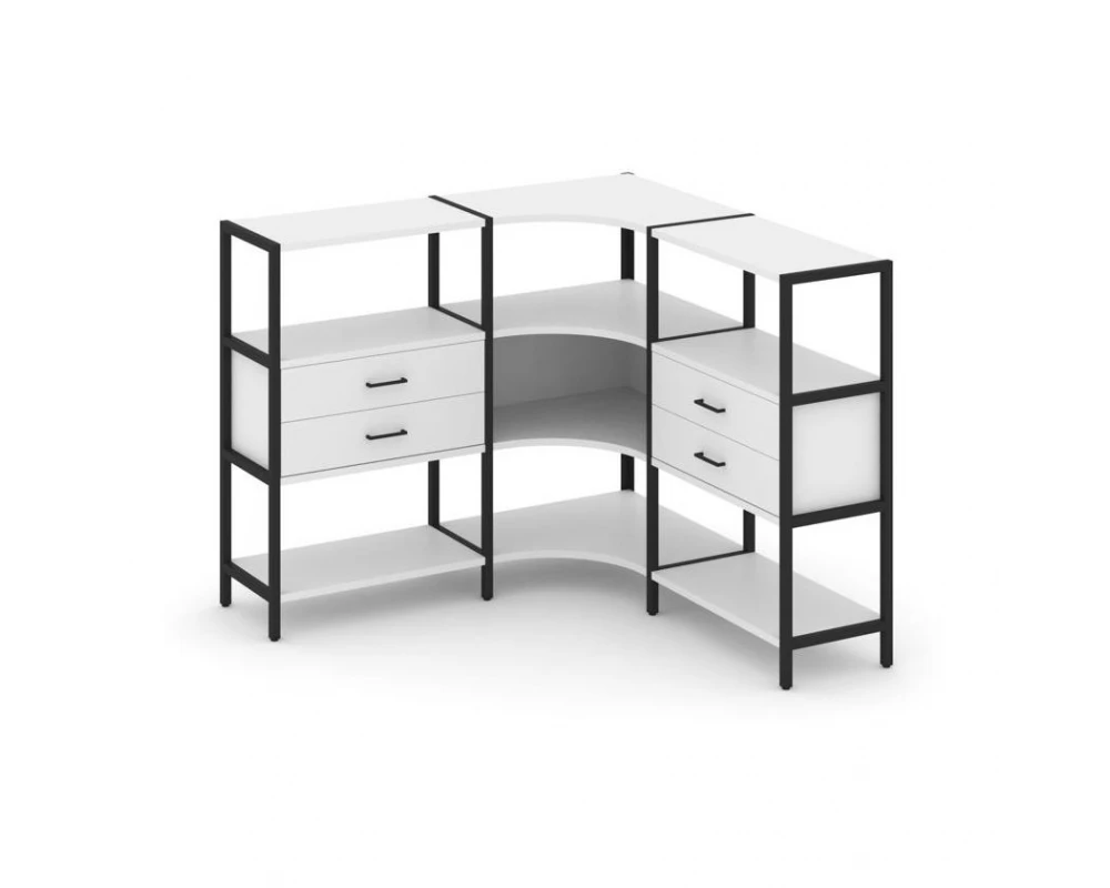 Трехсекционный угловой стеллаж трехярусный с ящиками 1590х1590х1246 Shelf System