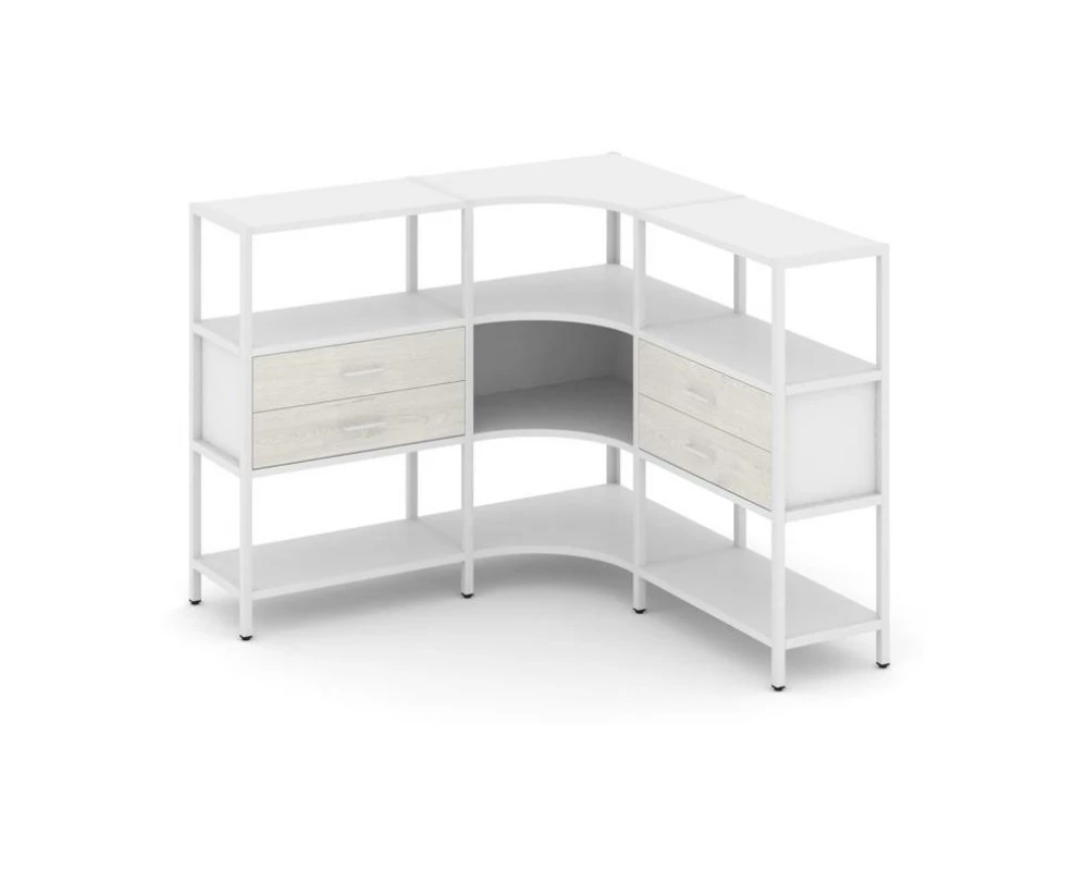 Трехсекционный угловой стеллаж трехярусный с ящиками 1590х1590х1246 Shelf System