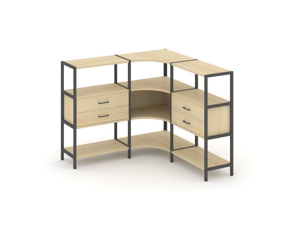 Трехсекционный угловой стеллаж трехярусный с ящиками 1590х1590х1246 Shelf System