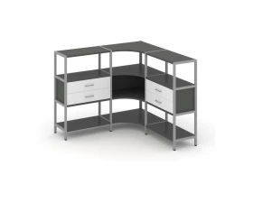 Трехсекционный угловой стеллаж трехярусный с ящиками 1590х1590х1246 Shelf System images