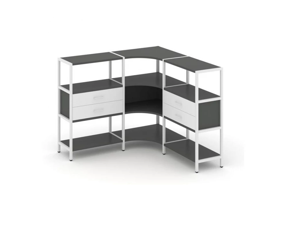 Трехсекционный угловой стеллаж трехярусный с ящиками 1590х1590х1246 Shelf System