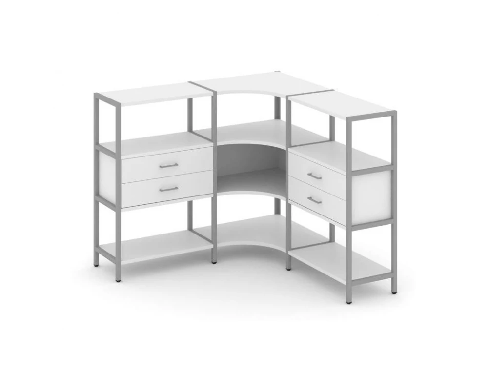 Трехсекционный угловой стеллаж трехярусный с ящиками 1590х1590х1246 Shelf System