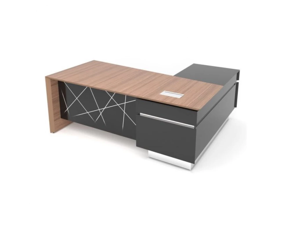 Рабочее место левое, розеточный блок 206,4х178х78 Trevizo Орех каналетто/Черный глянец