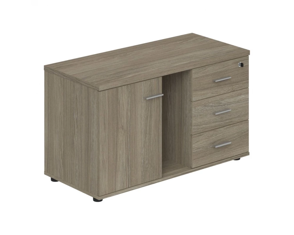 Тумба опорная (мобильная) с 3-мя ящиками + замок, распашным фасадом и нишей, правая Wing Дуб темный